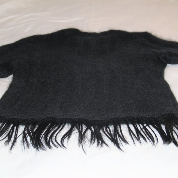 FENDI Black Mohair Wool Blend Sweater Goat Hair Fringe Sleeves & Hem Size IT42 - Picture 2 of 8
